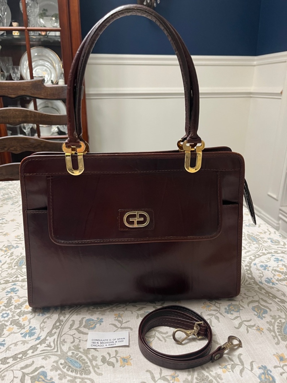Vintage Women's Spanish Leather Satchel with Gold Hardware- with a mystery 🕵️